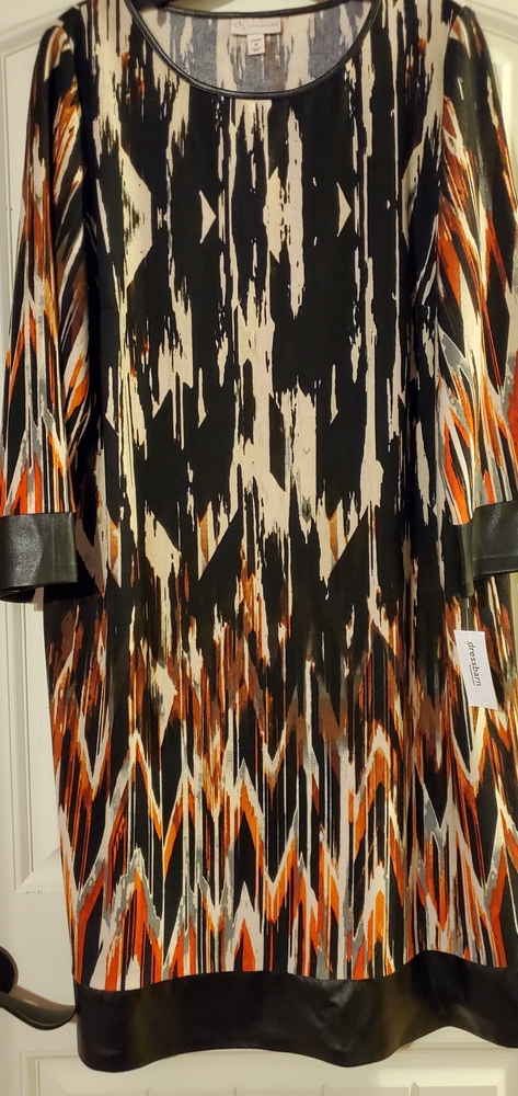 Knit Dress with Faux Leather Trim